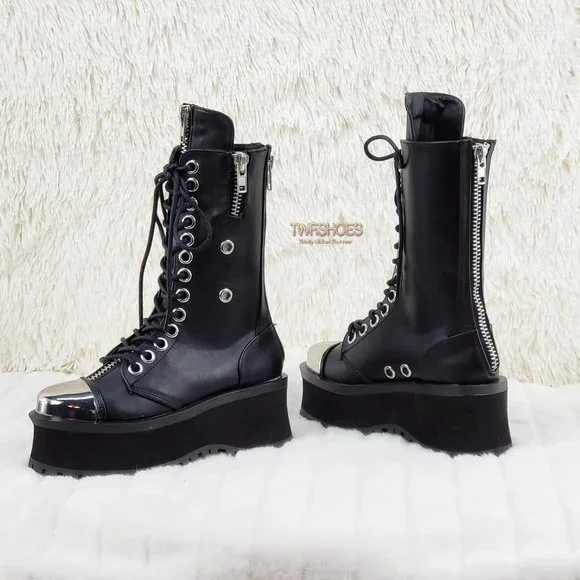 Gravedigger Unisex Chrome Toe Cap Platform Combat Goth Punk Boots You walk like a zombie ?‍♀️ You talk like a zombie  main image 3